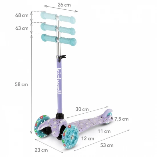 Trotineta copii, reglabila, roti luminoase, Uno Kitty, 3+ ani, pana la 25 kg, Kidwell
