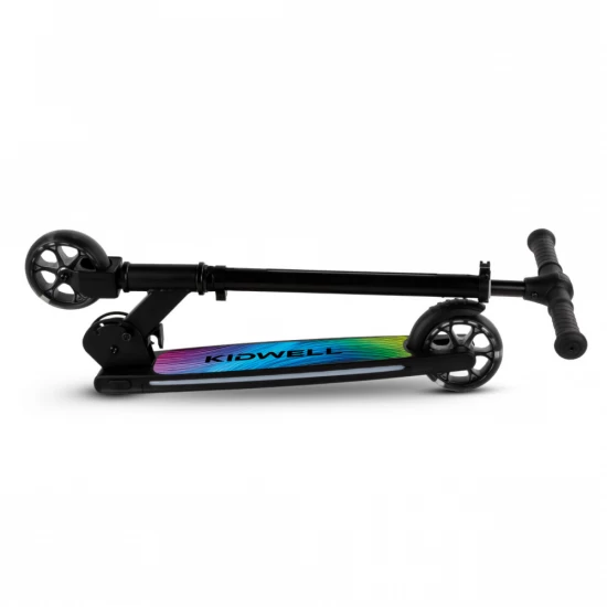 Trotineta cu 2 roti pentru copii, 3 in 1, pliabila, reglabila, cu iluminare LED incorporata, Mido Black, 5 ani+, pana la 100 kg, Kidwell