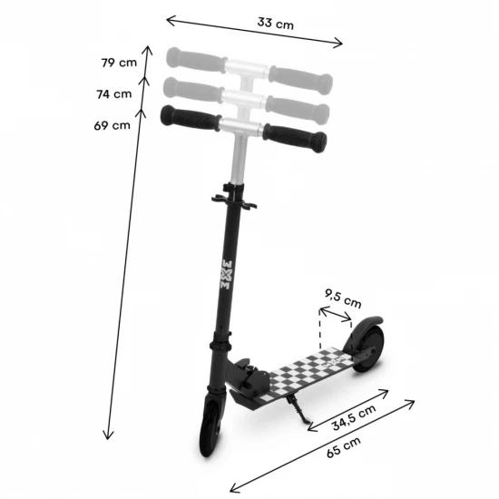 Trotineta pliabila, WXM, SKIPO Chess, aluminiu, roti LED 120mm, pana la 50 kg, alb negru