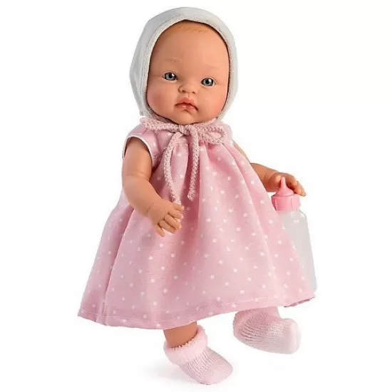 Papusa bebelus Alex cu rochita roz si biberon 36 cm Papusa bebelus Alex cu rochita roz si biberon 36 cm