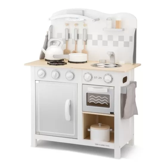 Bucatarie copii din lemn Bon Apetit Deluxe Alb/Argintiu Bucatarie copii din lemn Bon Apetit Deluxe Alb/Argintiu