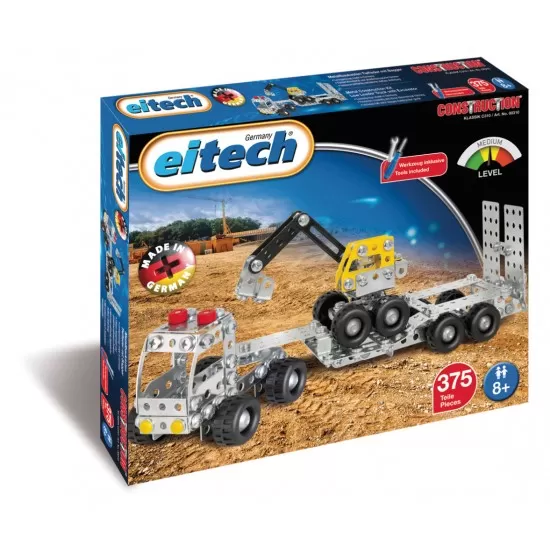 Set constructie Eitech - Camion cu remorca si excavator 375 piese