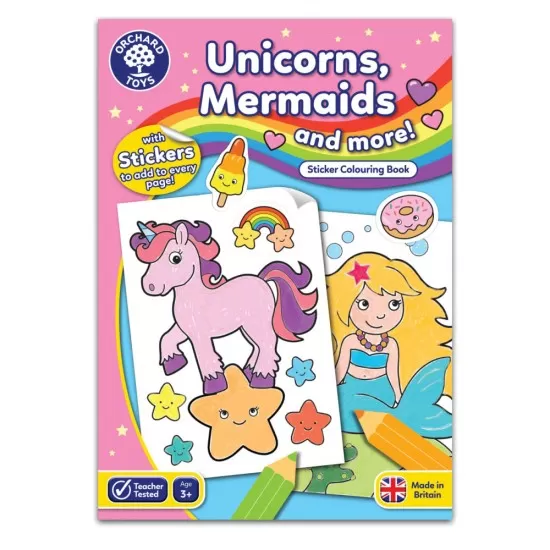Carte de colorat cu activitati in limba engleza si abtibilduri Unicorni, Sirene si Altele Carte de colorat cu activitati in limba engleza si abtibilduri Unicorni, Sirene si Altele