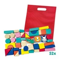 Set cuburi din lemn colorate cu animale 52 piese Ses Creative