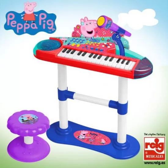 Pian electronic cu microfon si scaunel Peppa Pig Pian electronic cu microfon si scaunel Peppa Pig