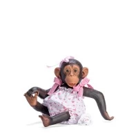 Figurina Maimutica Reborn cu scutec, costumas cu fundite roz si suzeta