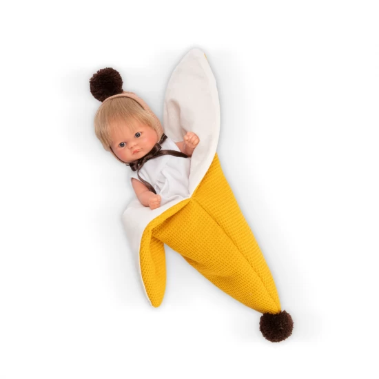 Papusa Bomboncin cu caciulita si paturica banana 20 cm