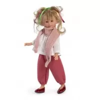 Papusa Celia cu pantaloni rosii si camasa alba 30 cm
