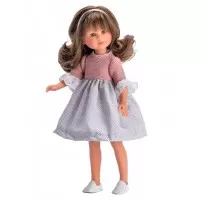 Papusa Celia cu rochita gri cu roz 30 cm