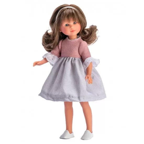 Papusa Celia cu rochita gri cu roz 30 cm Papusa Celia cu rochita gri cu roz 30 cm