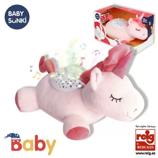 Plus unicorn cu proiectie si cantece de leagan 25 cm Plus unicorn cu proiectie si cantece de leagan 25 cm
