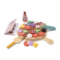 Set de joaca Pizza din lemn cu 21 de ingrediente si accesorii