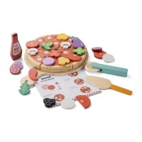 Set de joaca Pizza din lemn cu 21 de ingrediente si accesorii