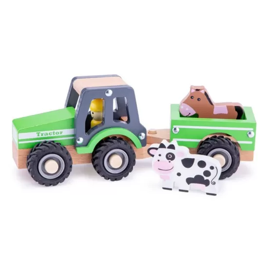 Tractor cu trailer si animale din lemn Tractor cu trailer si animale din lemn