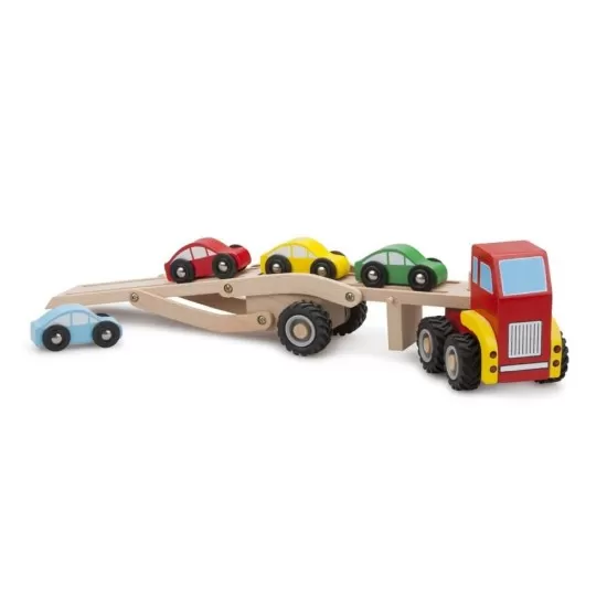 Transportor masini din lemn cu 4 masinute New Classic Toys Transportor masini din lemn cu 4 masinute New Classic Toys