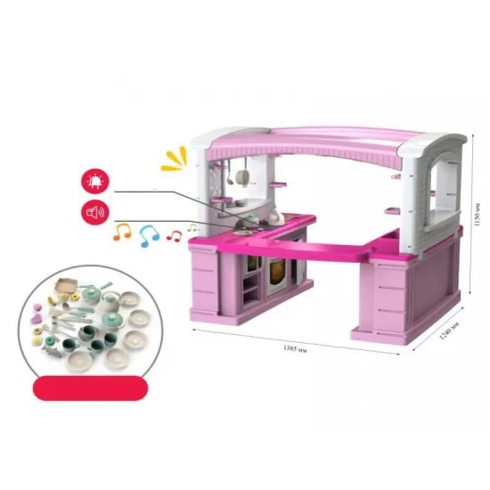Bucatarie mare pentru copii cu sunete, lumini si accesorii 01480/20 Roz Bucatarie mare pentru copii cu sunete, lumini si accesorii 01480/20 Roz