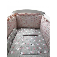 Lenjerie patut bebe Dancing Bunny Gray-Pink 4+1 piese 120x60 cm