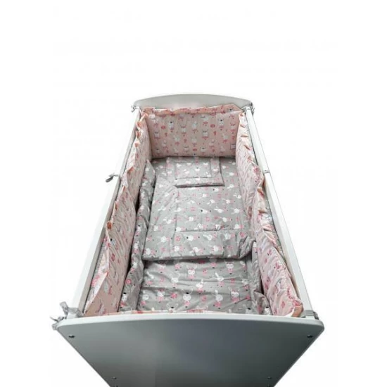 Lenjerie patut bebe Dancing Bunny Gray-Pink 4+1 piese 120x60 cm