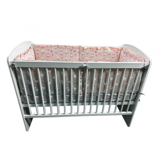 Lenjerie patut bebe Dancing Bunny Gray-Pink 4+1 piese 120x60 cm