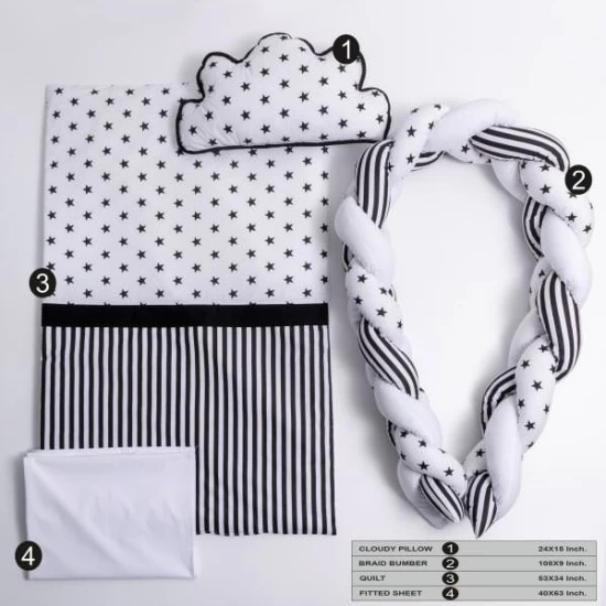 Lenjerie MyKids 6 piese Gray White fara baldachin 120x60 cm Lenjerie MyKids 6 piese Gray White fara baldachin 120x60 cm