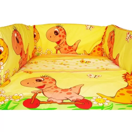 Lenjerie MyKids Dino Roz 5 Piese 120x60 Lenjerie MyKids Dino Roz 5 Piese 120x60