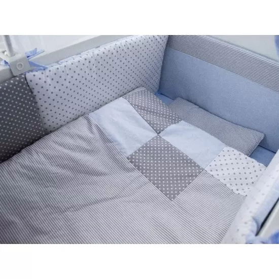 Lenjerie MyKids Dots Blue-Grey 11 Piese 120x60 cm Lenjerie MyKids Dots Blue-Grey 11 Piese 120x60 cm