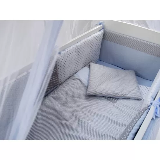 Lenjerie MyKids Dots Blue-Grey 11 Piese 120x60 cm Lenjerie MyKids Dots Blue-Grey 11 Piese 120x60 cm