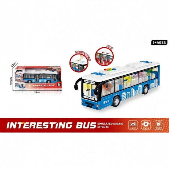 Autobuz cu sunete, lumini si functie deschidere usi, 28 cm, albastru