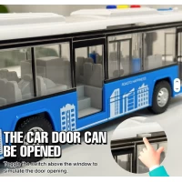Autobuz cu sunete, lumini si functie deschidere usi, 28 cm, albastru