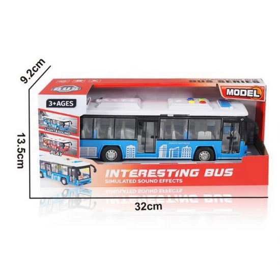 Autobuz cu sunete, lumini si functie deschidere usi, 28 cm, albastru