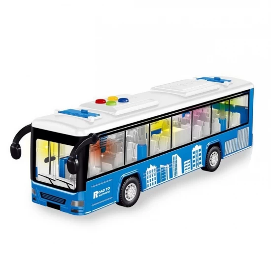Autobuz cu sunete, lumini si functie deschidere usi, 28 cm, albastru
