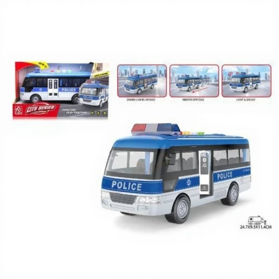 Microbuz de politie cu sunete, lumini, functie deschidere usi, 24 cm