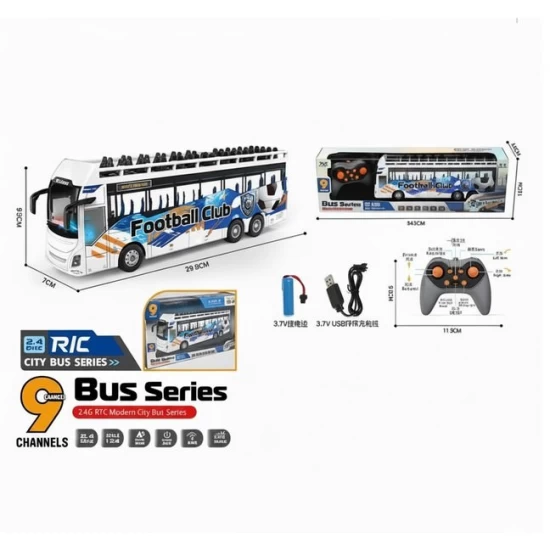 Autobuz supraetajat cu telecomanda, 9 functii, muzica, lumini, cablu USB, scara 1:24