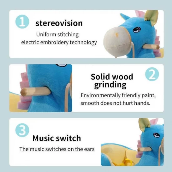 Balansoar din plus pentru copii cu muzica si rotile, Magarus albastru