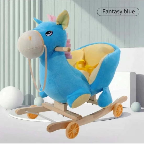 Balansoar din plus pentru copii cu muzica si rotile, Magarus albastru