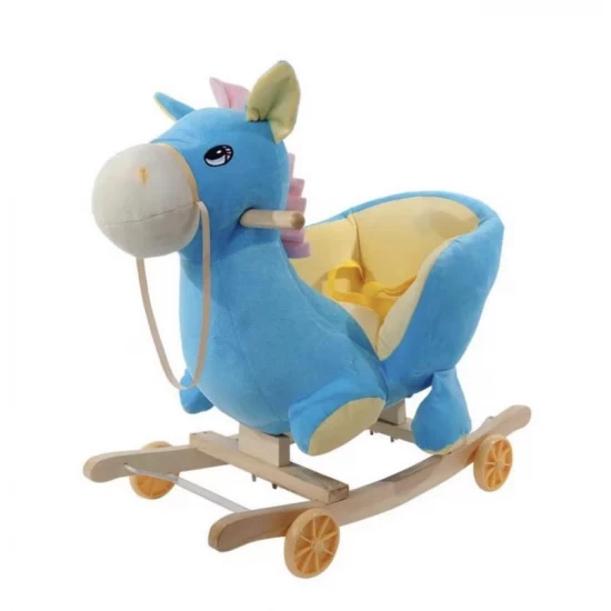 Balansoar din plus pentru copii cu muzica si rotile, Magarus albastru