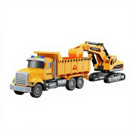 Camion constructii cu excavator, sunete si lumini