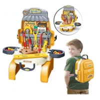 Set de unelte pentru copii, banc de lucru si ghiozdan de jucarie 3 in 1