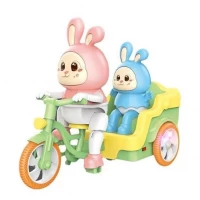Jucarie interactiva iepuras Funny Rabbit cu tricicleta, muzica si lumini