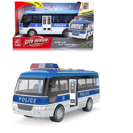 Microbuz de politie cu sunete, lumini, functie deschidere usi, 24 cm