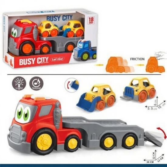 Masina platforma cu 2 vehicule, sunete si lumini, +18 luni