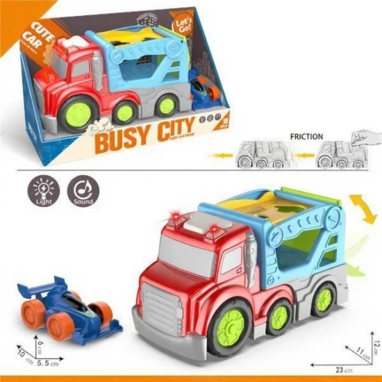 Camion cu platforma, masinuta curse, sunete si lumini, +18 luni