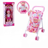 Papusa bebelus baiat cu sunete si carucior