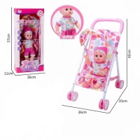 Papusa bebelus baiat cu sunete si carucior