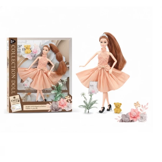 Papusa Emily Fashion cu rochita eleganta si figurina ursulet