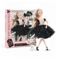 Papusa Emily cu rochita eleganta cu paiete si figurina ursulet