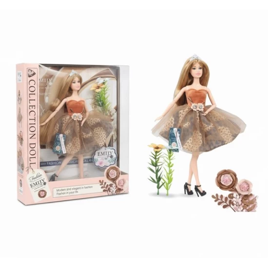 Papusa Emily cu tinuta eleganta si flori