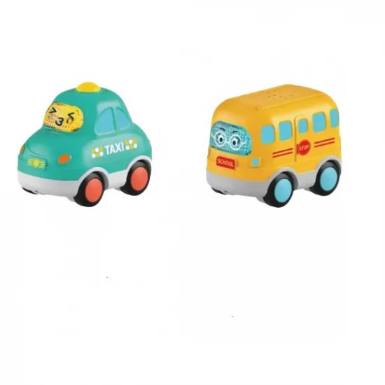 Set 2 masinute pentru bebelusi cu sunete si lumini - Autobuz scolar si taxi 