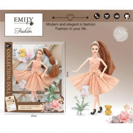 Papusa Emily Fashion cu rochita eleganta si figurina ursulet