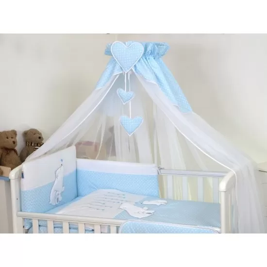 Baldachin din tul pentru patut bebe Bear Heart Blue 160 x 600 cm Baldachin din tul pentru patut bebe Bear Heart Blue 160 x 600 cm